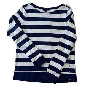 Tommy Hilfiger Women's Small Nautical Stripe Boatneck Top Navy and white